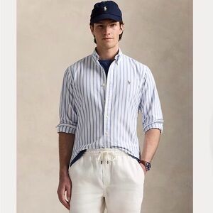 Polo Ralph Lauren Classic Fit Blue and White Striped Oxford Shirt, Large